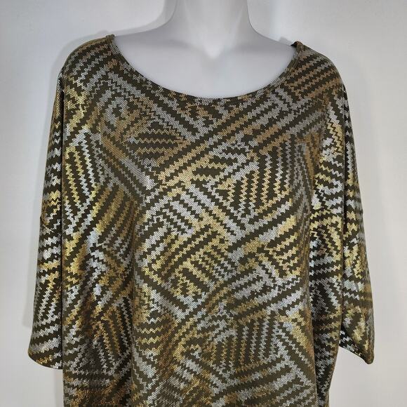 LuLaRoe Elegant Irma Tunic Top 2XL Geometric Short Sleeve Hi Low Holiday Party - Picture 3 of 9